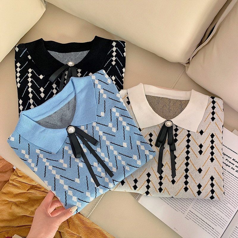 Geometry Western style tops mixed colors short sleeve sweater