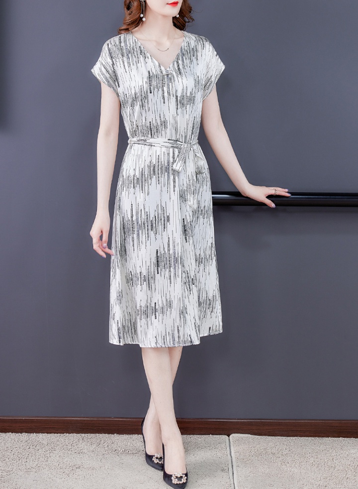 Silk summer dress real silk middle-aged long dress