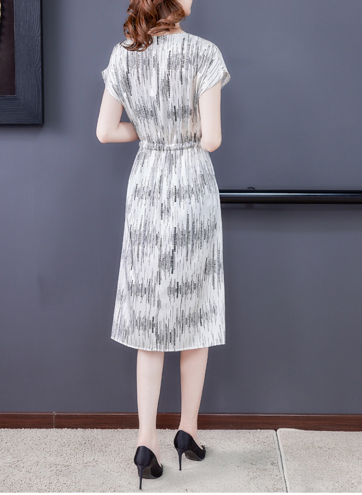 Silk summer dress real silk middle-aged long dress