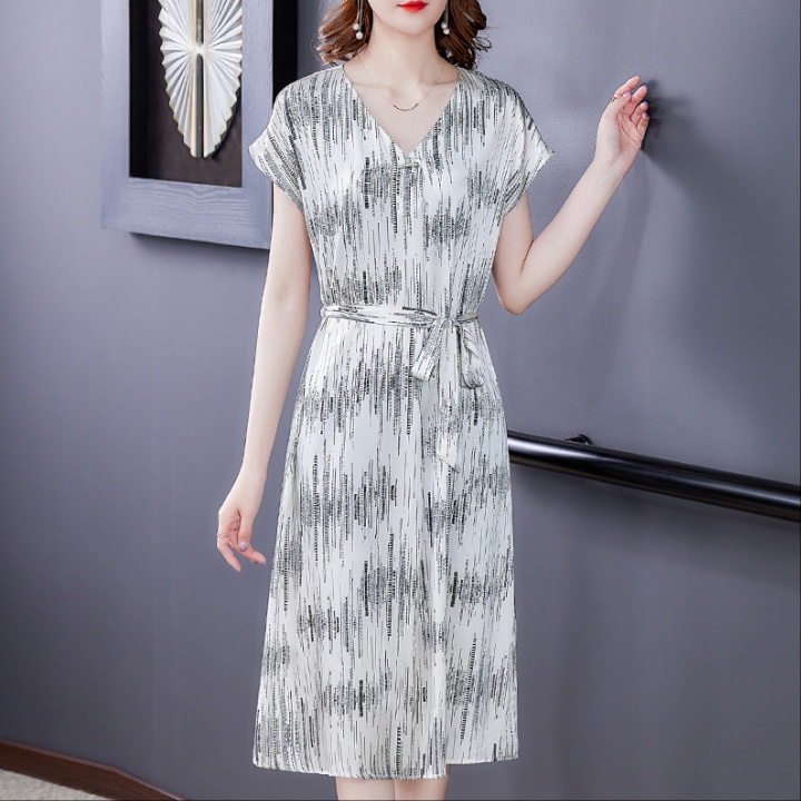 Silk summer dress real silk middle-aged long dress