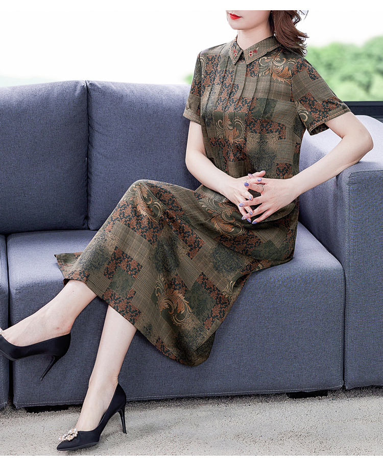 Silk middle-aged real silk dress