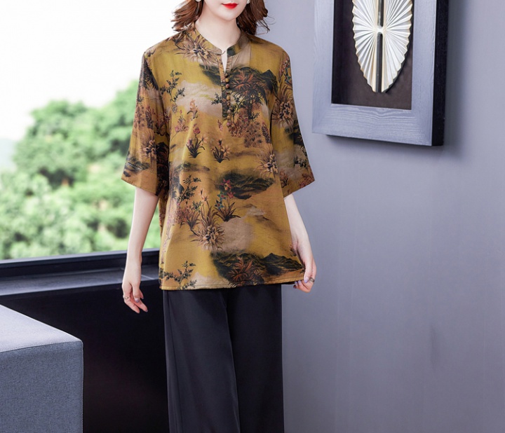 Summer retro silk tops short sleeve loose bottoming shirt