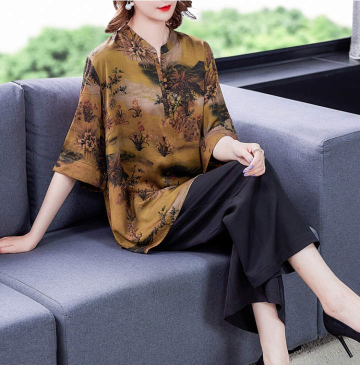 Summer retro silk tops short sleeve loose bottoming shirt