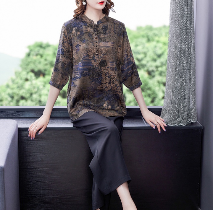 Short sleeve retro shirt real silk silk tops for women