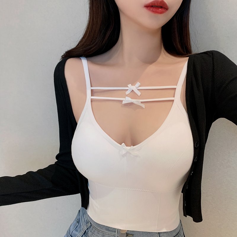 Bow spring and summer vest sling tops for women