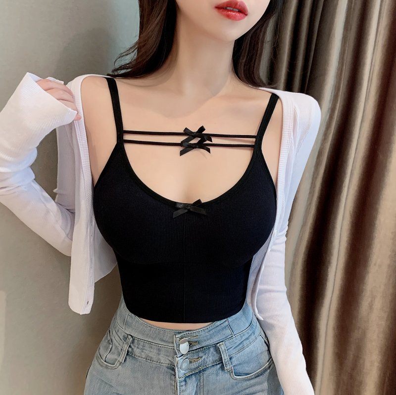 Bow spring and summer vest sling tops for women