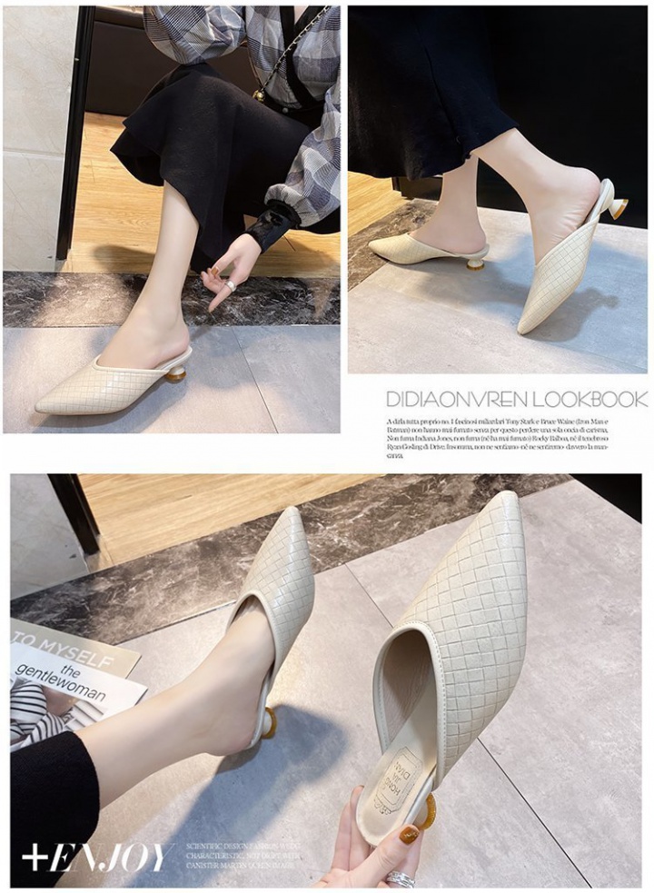 Pointed spring Korean style middle-heel slippers
