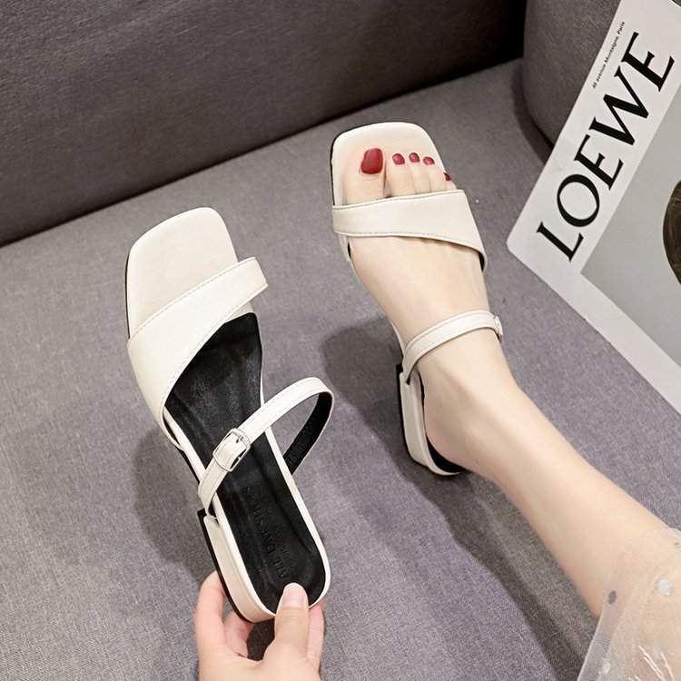 Spring Korean style low thick slippers for women
