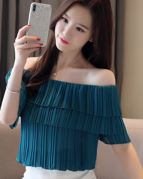 Flat shoulder chiffon shirt Korean style tops for women