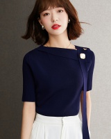 Temperament navy-blue simple knitted short sleeve summer tops