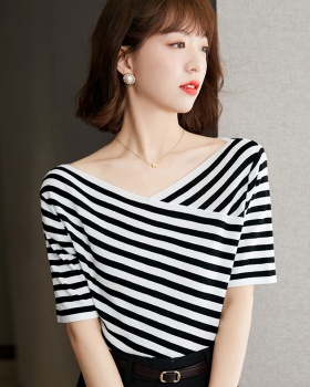 Quality temperament sweater summer stripe T-shirt