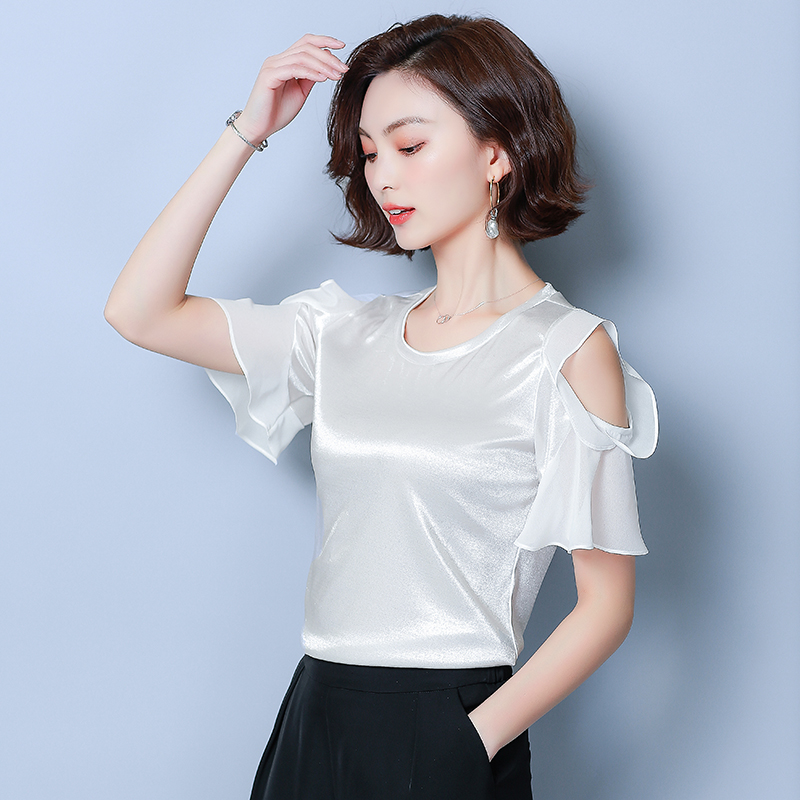 All-match elasticity small shirt satin tops for women