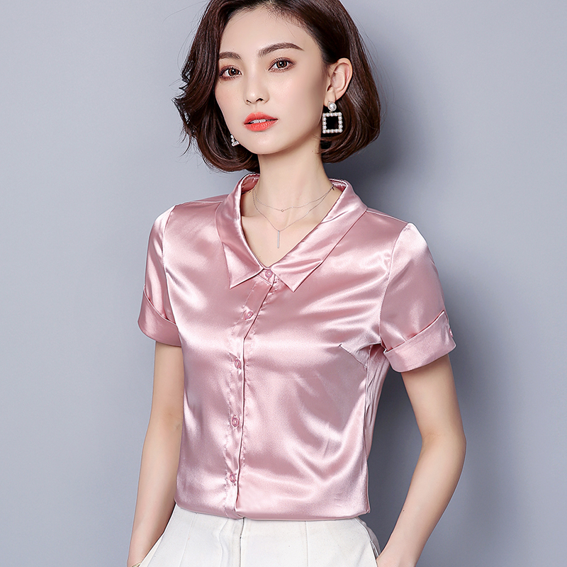Real silk satin shirt slim summer business suit for women
