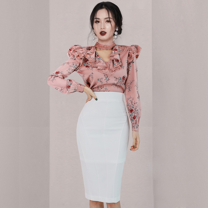 Slim Korean style tops package hip shirt 2pcs set for women