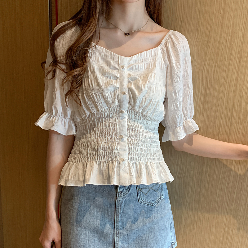 Summer Korean style slim shirt all-match short sleeve tops