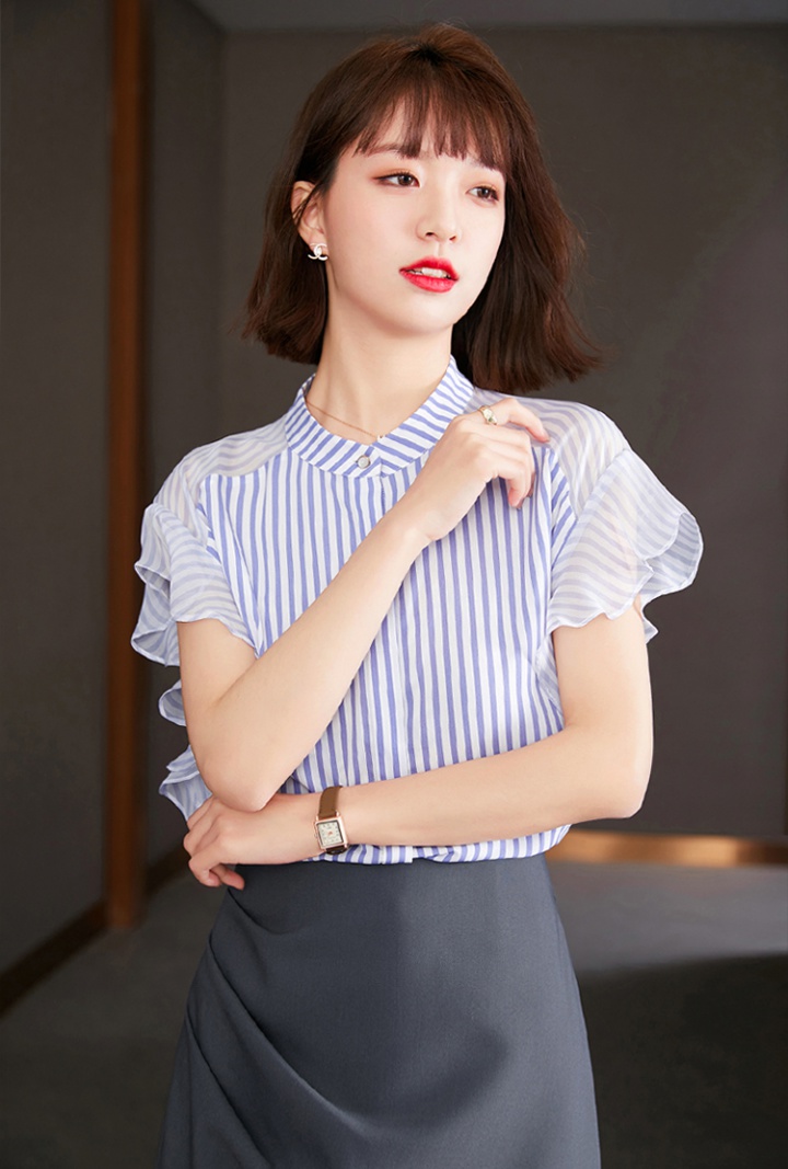 Chiffon stripe tops short sleeve summer shirt