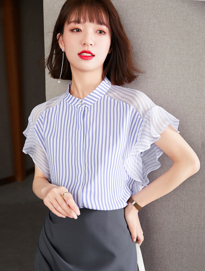 Chiffon stripe tops short sleeve summer shirt