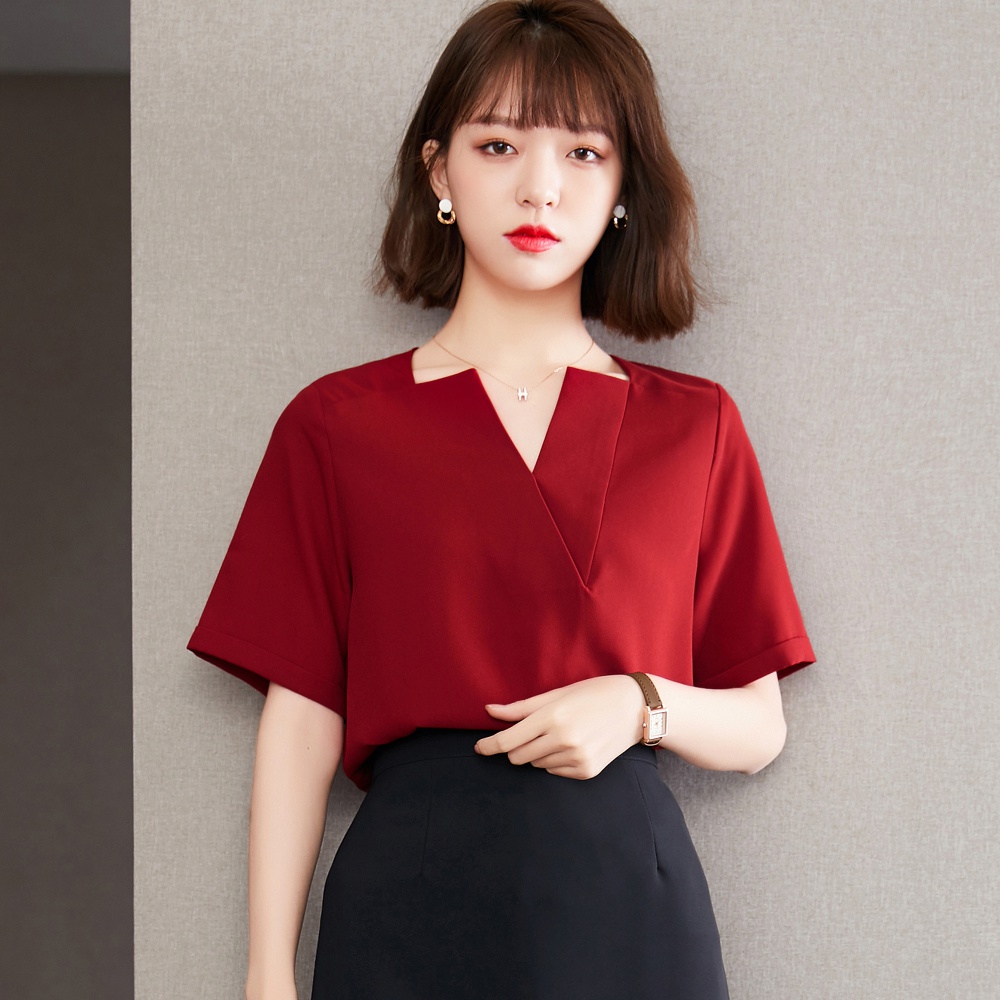 Short sleeve red shirt retro summer small shirt for women