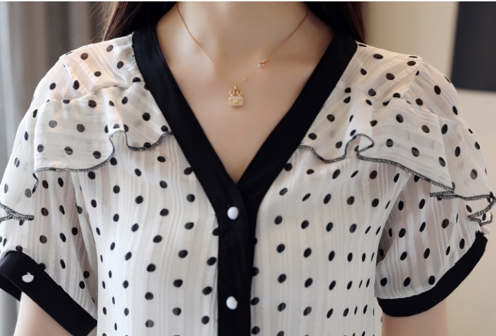 V-neck chiffon shirt polka dot shirt for women