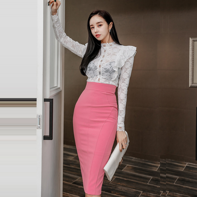 Korean style skirt lotus leaf edges tops 2pcs set