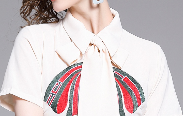 Frenum art collar bow splice summer embroidery hem skirt