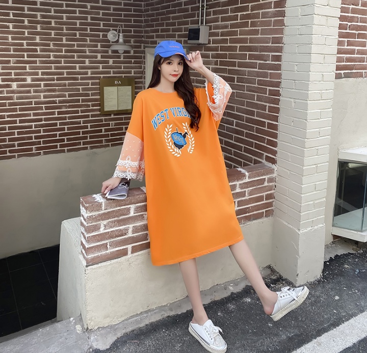 Fat loose Casual T-shirt lace sleeves Korean style dress