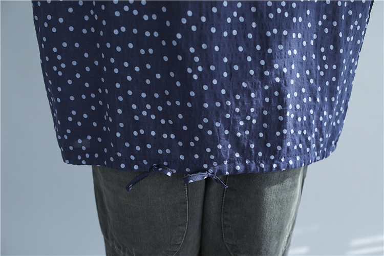 V-neck fat short sleeve T-shirt polka dot art drawstring tops