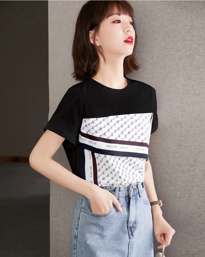 Loose printing pullover letters round neck summer T-shirt
