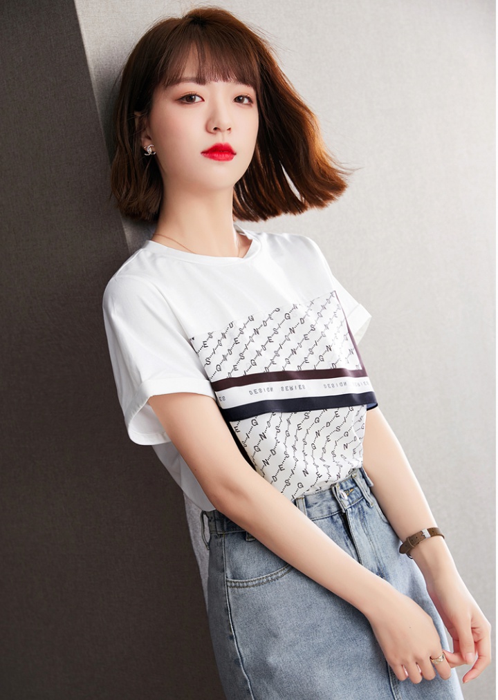 Loose printing pullover letters round neck summer T-shirt