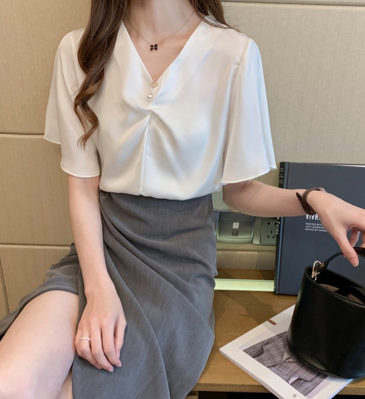 Korean style all-match tops V-neck shirt for women