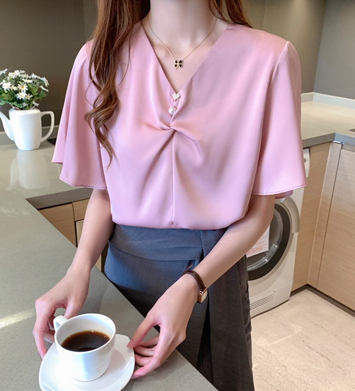 Korean style all-match tops V-neck shirt for women