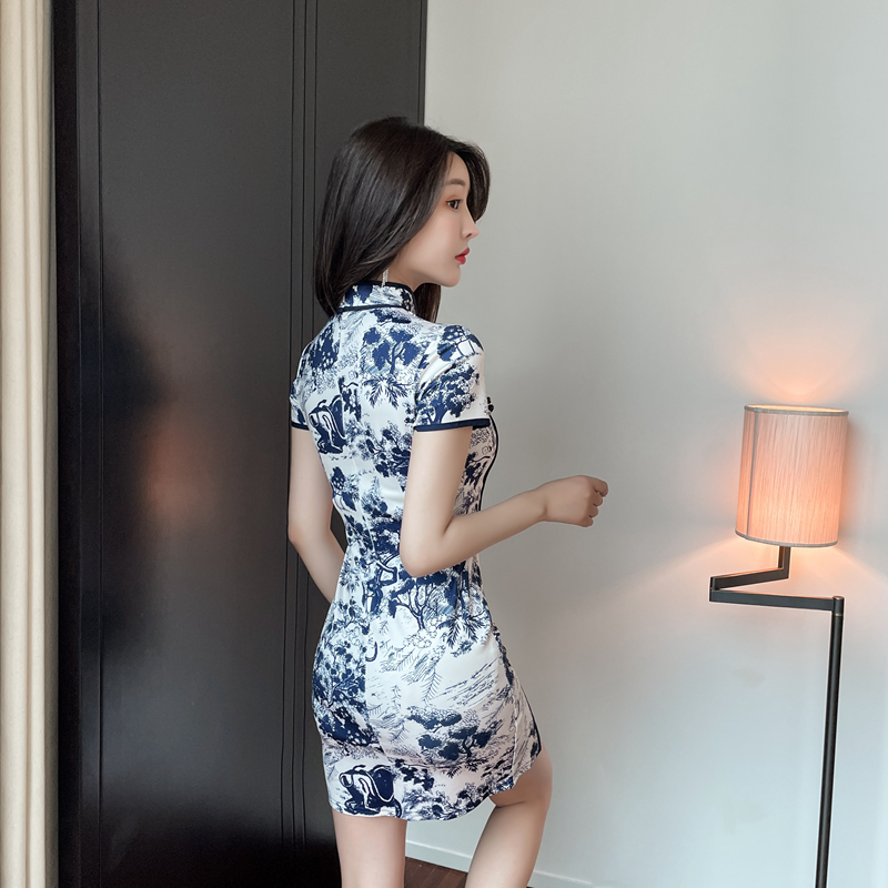 Retro slim colors formal dress sexy catwalk maiden cheongsam