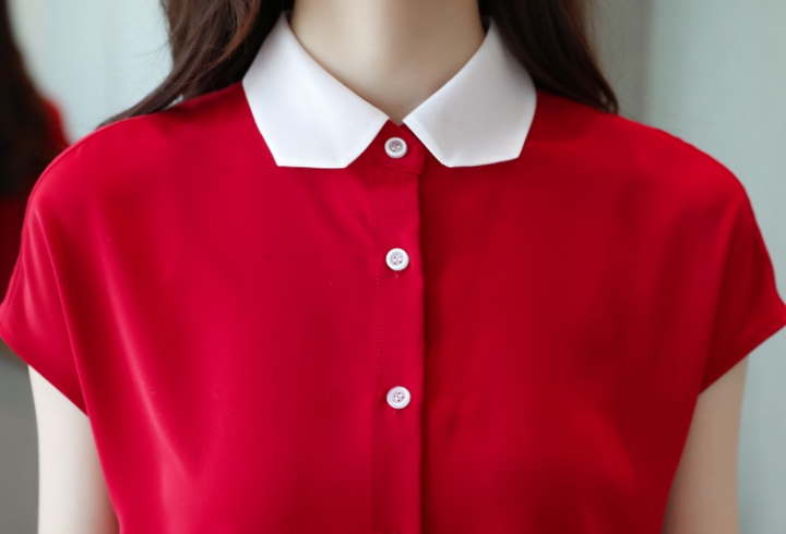 Red loose lapel chiffon shirt summer short sleeve shirt