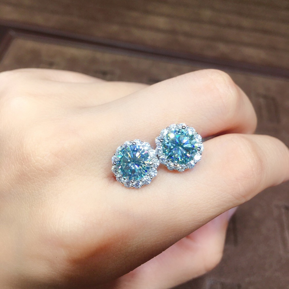 Fully-jewelled stud earrings blue-green accessories for women
