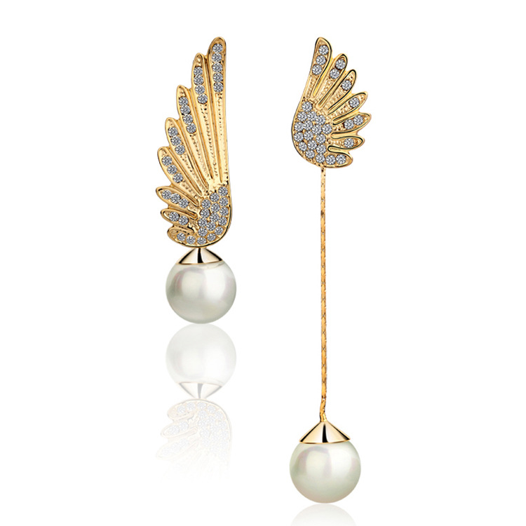 Long asymmetry earrings simple angel wings ear-drop for women
