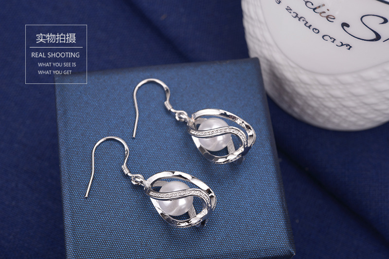 Retro pearl round earrings fashion zircon ear-drop for women