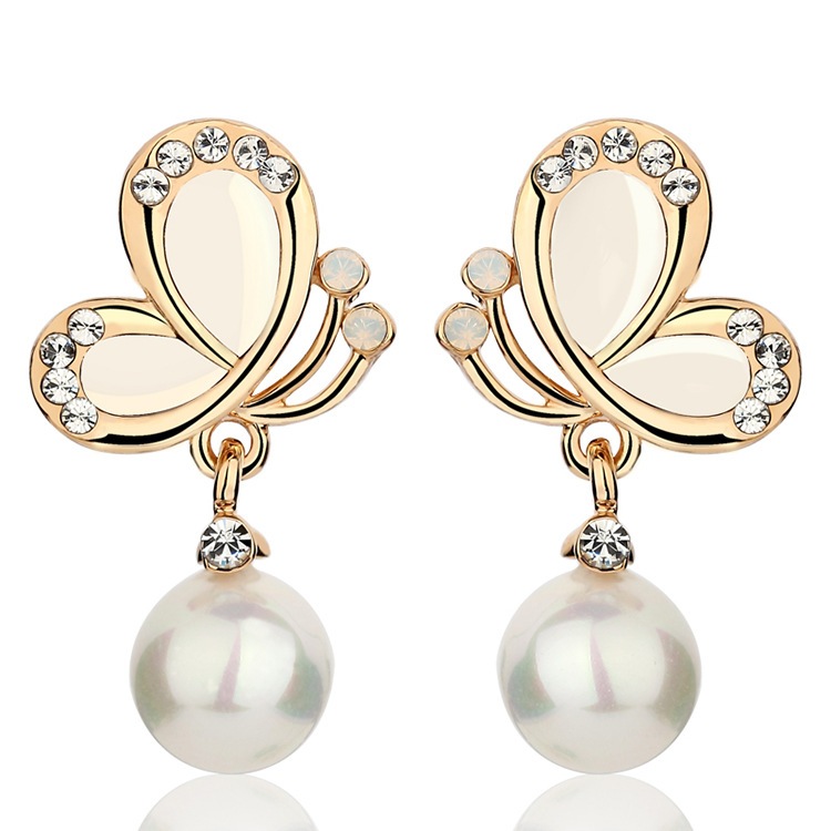 Crystal ladies pearl earrings temperament colors ear-drop
