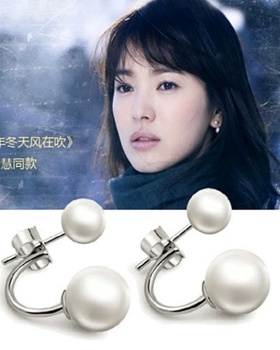 Pearl shell two-sided earrings silvering Korean style stud earrings