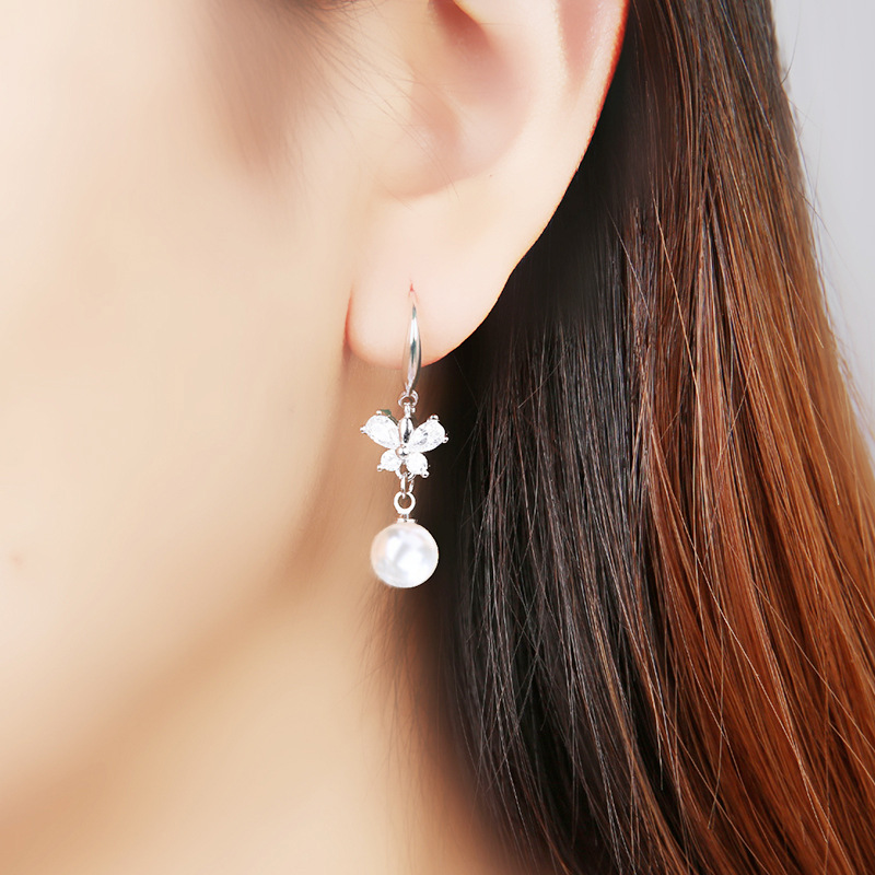 Zircon butterfly ear-drop mosaic stud earrings for women