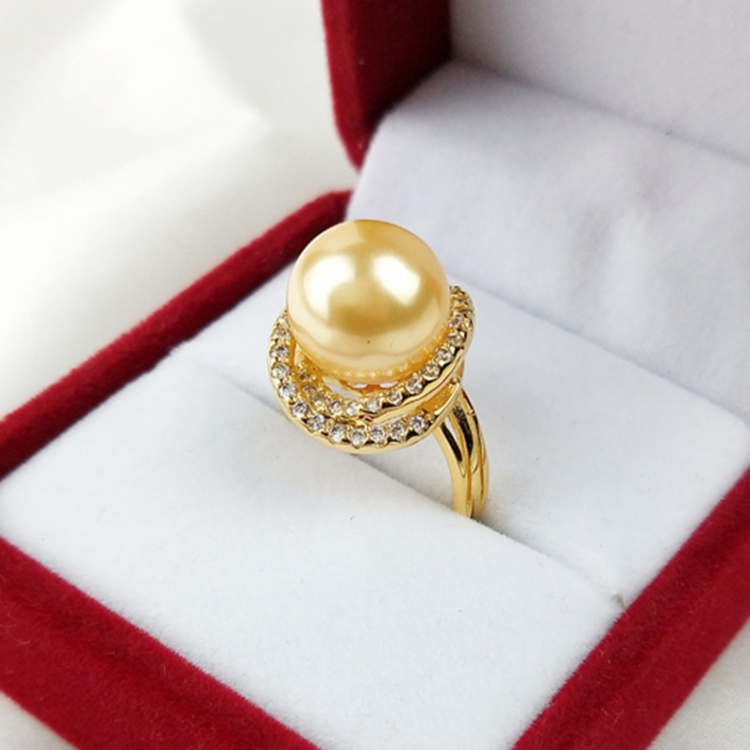 Opening fashion pearl inlay zircon simulation gold ring
