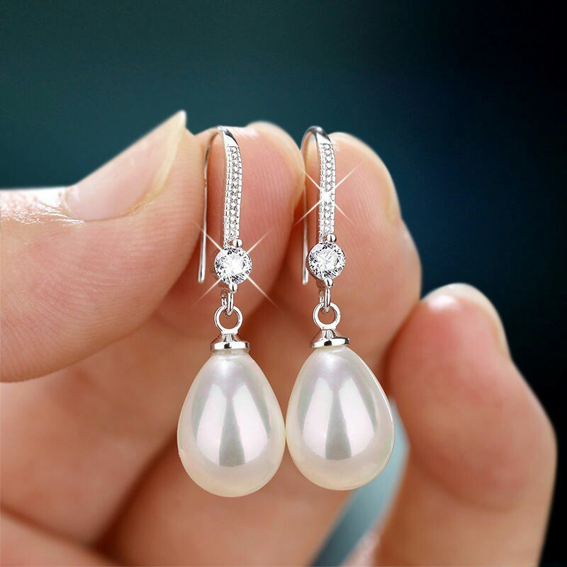 Pearl inlay long earrings drops of water accessories for women