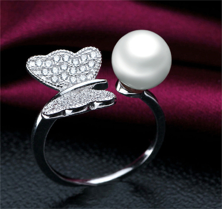 Fashion sterling silver bow opening pearl ring