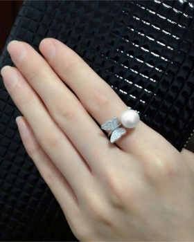 Fashion sterling silver bow opening pearl ring