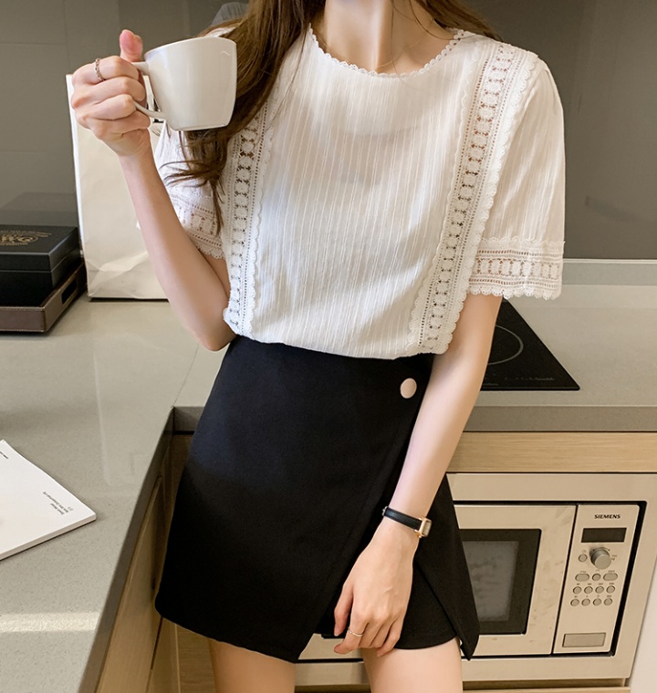 Summer round neck shirt all-match small shirt for women