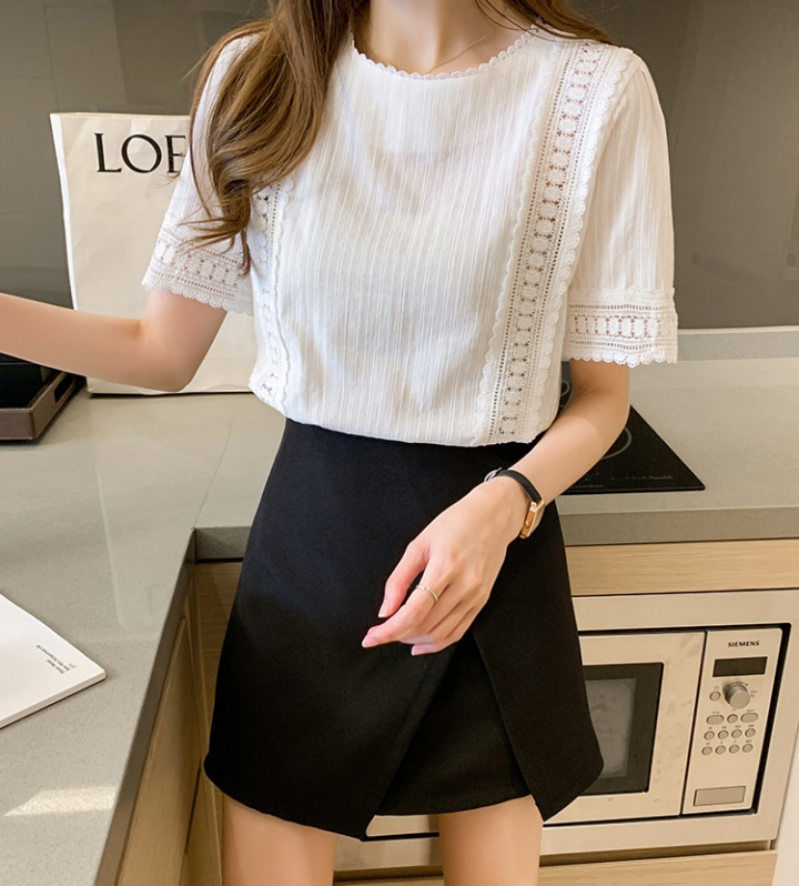 Summer round neck shirt all-match small shirt for women