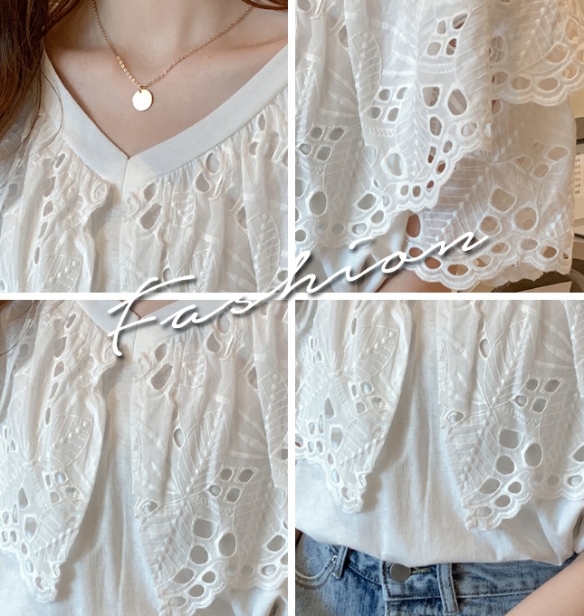 Short sleeve summer T-shirt lace all-match tops for women