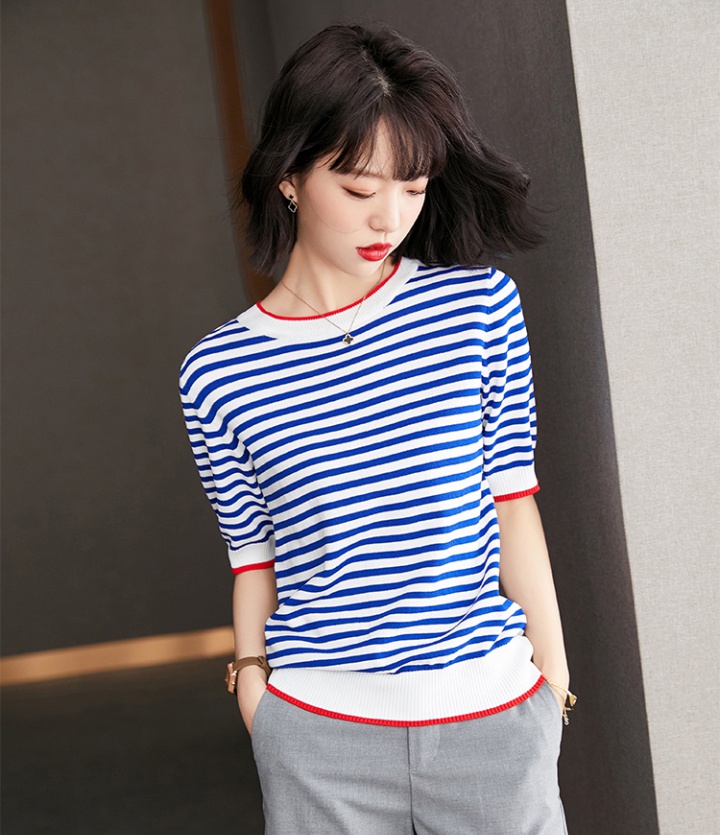 Knitted summer British style short sleeve T-shirt for women