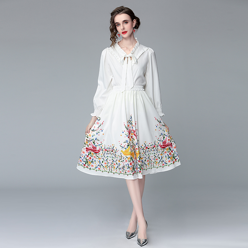 Printing slim skirt fashion shirt 2pcs set for women