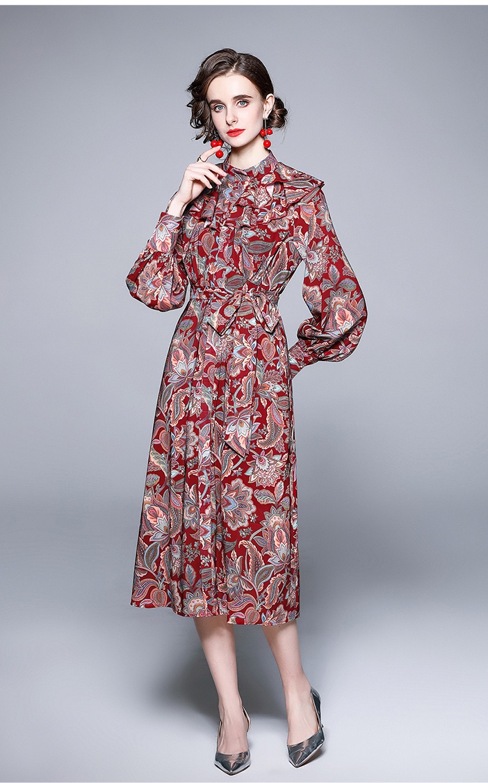 Lantern sleeve temperament frenum vacation dress