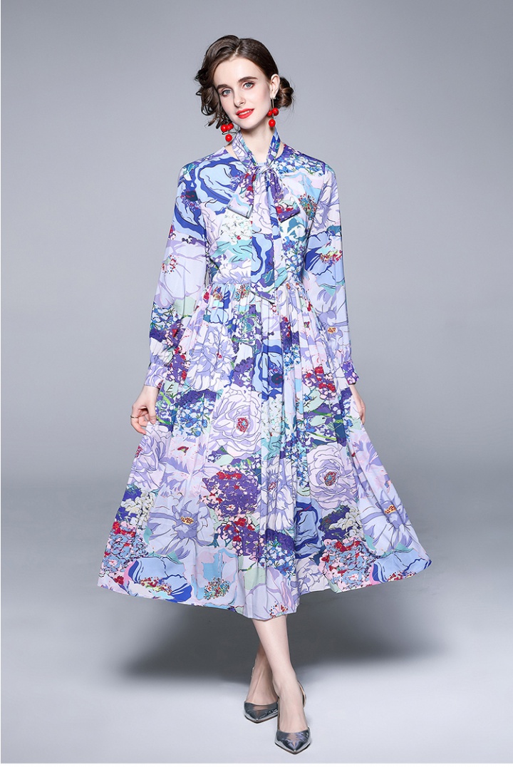 With scarves temperament long dress elegant printing dress